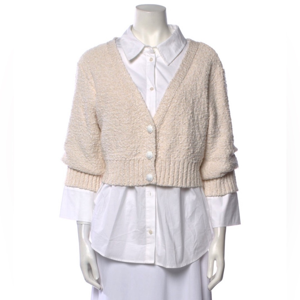 DEREK LAM 10 CROSBY 🆕 2 in 1. Luxury V-Neck Cropped Sweater w/White Shirt. Sz L
